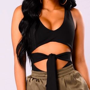 FASHION NOVA - Tie it On Front Bodysuit, Black, Size Small